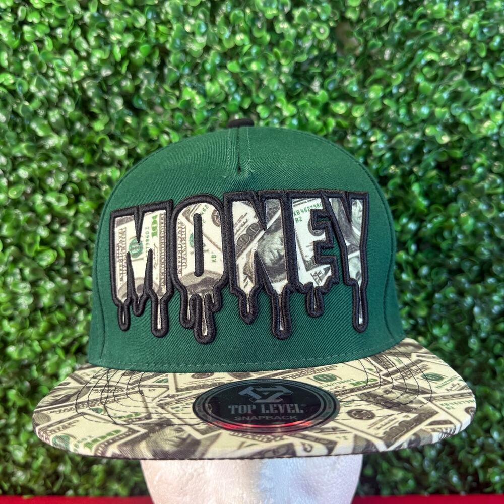 Top Level Money Snapback Hat Green $100 Bill Undervisor Brim Cap Embroidered NEW